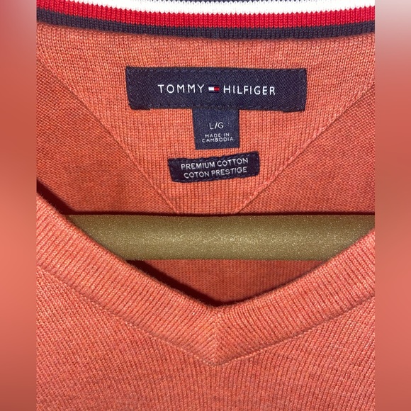 Tommy Hilfiger Orange Premium Cotton V-Neck Sweater - Picture 3 of 3